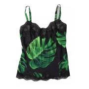 Zijden Philodendron Print Hemd Ondergoed Dolce & Gabbana , Black , Dam...