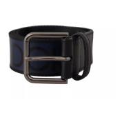 Luxe Logo Print Zilveren Gesp Riem Dolce & Gabbana , Blue , Heren