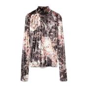 Bloemenfluwelen Top Multicolor Hoge Kraag Etro , Multicolor , Dames