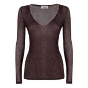 Lurex V-Neck Sweater Laneus , Brown , Dames