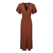 V-hals midi jurk van viscose Victoria Beckham , Brown , Dames