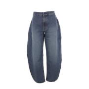 Stone Washed Denim Jeans met Uniek Ontwerp Alaïa , Blue , Dames