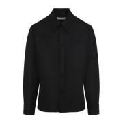 Zwarte Wollen Overhemd Aw24 Jil Sander , Black , Heren