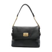 Zwarte leren schoudertas met gouden logo Love Moschino , Black , Dames