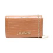 Bruine Krokodileffect Crossbody Tas Love Moschino , Brown , Dames