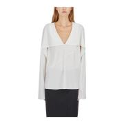 Zijden V-hals Blouse Helmut Lang , White , Dames