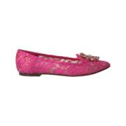 Kristal Ballet Flats Roze Logo Dolce & Gabbana , Pink , Dames