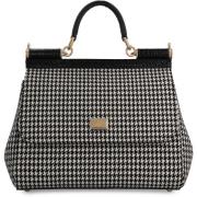 Houndstooth Grote Handtas met Leren Details Dolce & Gabbana , Black , ...