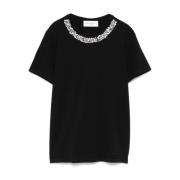 Zwart T-shirt met Kristallen Versiering Ermanno Scervino , Black , Dam...