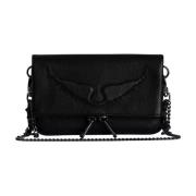 Zwarte leren handtas met dubbele ketting Zadig & Voltaire , Black , Da...