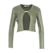 Groene Gebreide Vest met Juweelpin Akep , Green , Dames