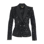 Zwarte Chenille Pailletten Blazer Aw24 Elisabetta Franchi , Black , Da...