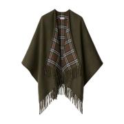 Groene Wol Vintage Check Cape Jas Burberry , Green , Dames