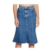 Denim Blauwe Midi Rok Pinko , Blue , Dames