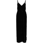 Zwarte Fluweel Maxi Jurk met V-Hals Gold Hawk , Black , Dames