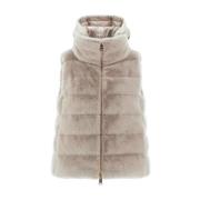 Faux Fur Hooded Vest Chic Style Herno , Beige , Dames