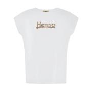 T-shirt met Korte Mouwen en Versierd Logo Herno , White , Dames