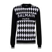 Black Diamond Pattern Wollen Trui Balmain , Black , Heren