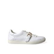 Witte Leren Gouden Gesp Sneakers Schoenen Dolce & Gabbana , White , He...