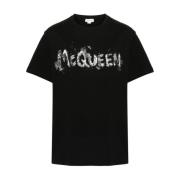 Zwart Jersey Crew Neck Logo T-shirt Alexander McQueen , Black , Heren