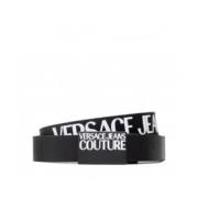 Zwarte Omkeerbare Riem met Wit Logo Versace Jeans Couture , Black , He...