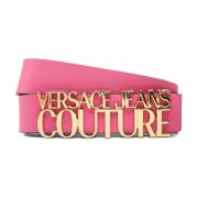 Fuchsia Leren Riem met Metalen Logo Versace Jeans Couture , Pink , Dam...