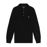 Merino Katoen Lange Mouw Gebreide Polo Lyle & Scott , Black , Heren