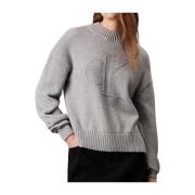 Effen Katoenen Ronde Hals Trui Calvin Klein Jeans , Gray , Dames