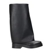 Zwarte Leren Laarzen met Omgeslagen Been Casadei , Black , Dames