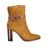 Bruine leren enkellaarzen met rits Ralph Lauren , Brown , Dames