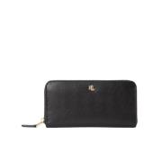 Zwarte leren portemonnee met monogram Ralph Lauren , Black , Dames