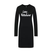 Moderne Katoenen Jurk met Fluweel Logo Love Moschino , Black , Dames