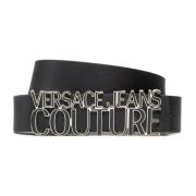 Zwarte leren riem met metalen logo Versace Jeans Couture , Black , Dam...