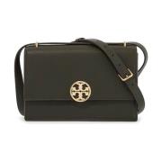 Crossbodytas van gehamerd leer met dubbel T-logo Tory Burch , Green , ...