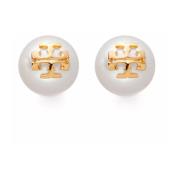 Parel Logo Oorbellen met Kliksluiting Tory Burch , White , Dames