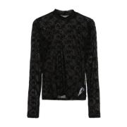 Zwarte Mesh Sheer Flocked Moonogram Sweater Marine Serre , Black , Dam...