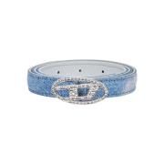 Blauwe Kristal Ovaal Gesp Riem Diesel , Blue , Dames