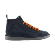 Blauwe Suède Sneakers met Oranje Veters Panchic , Blue , Heren