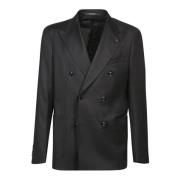 Zwarte Double-Breasted Blazer Tagliatore , Black , Heren