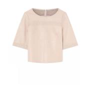 Leren Blouse met Prachtige Details Gustav , Beige , Dames