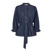 Denim shirt met ¾ mouwen en strikriem Lollys Laundry , Blue , Dames