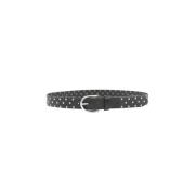 Zwarte Leren Riem met Nikkel-geplate Gesp Dondup , Black , Heren