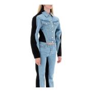 Tweekleurige denimjack met gewatteerde bandjes Mugler , Blue , Dames