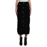 Zwarte Tweed Lange Rok met Knopen Balenciaga , Black , Dames