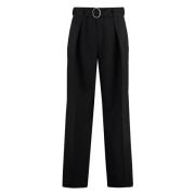 Geplooide wollen broek met riem Jil Sander , Black , Heren