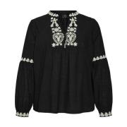 Geborduurde Zwart/Berk LS Top Vero Moda , Black , Dames