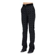 Zwarte Flock Print Velvet Broek Elisabetta Franchi , Black , Dames