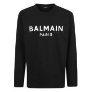 Zwarte katoenen T-shirt met iconisch logo Balmain , Black , Heren