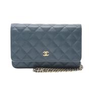 Pre-owned Leather wallets Chanel Vintage , Blue , Dames