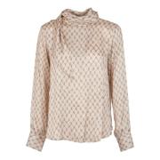 Elegante Beige Blouse met Strik Ottod'Ame , Beige , Dames